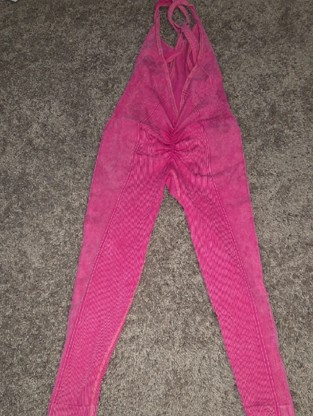 Fuchsia Ribbed One-Piece Jumpsuit - Picture 2 of 4
